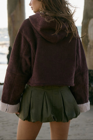 Faux Suede Cropped Hooded Jacket