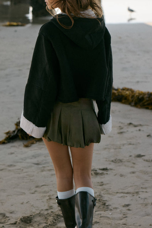  Forever 21 Faux Suede Cropped Hooded Jacket - chestnut - Bonton