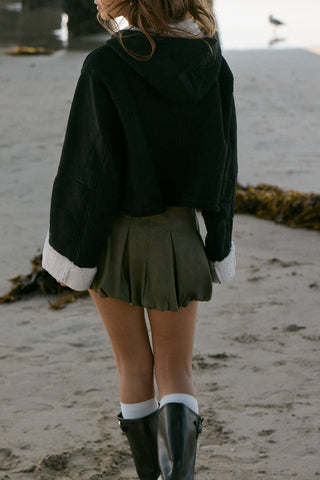 Faux Suede Cropped Hooded Jacket