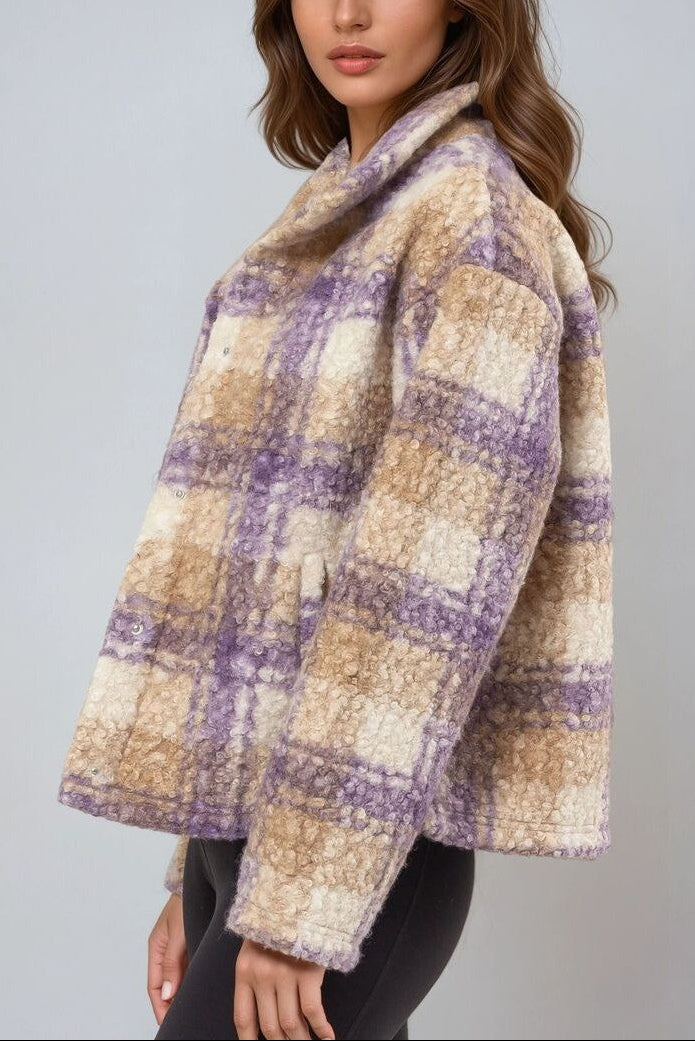  Forever 21 Plaid Boucle Jacket - black-cream - Bonton