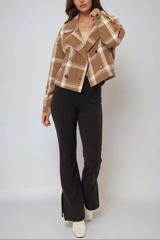 Plaid Double-Breasted Cropped Jacket
