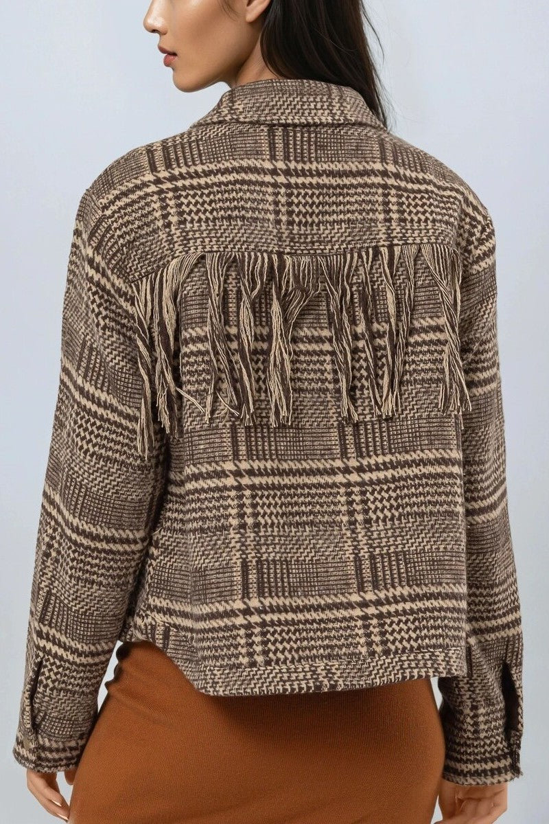  Forever 21 Glen Plaid Fringe-Trim Jacket - brown - Bonton