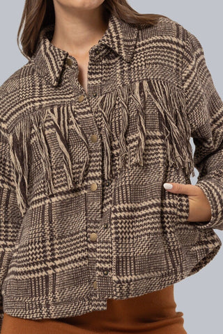 Glen Plaid Fringe-Trim Jacket