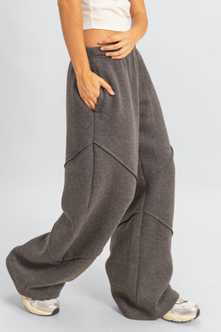 Exposed-Seam Wide-Leg Joggers