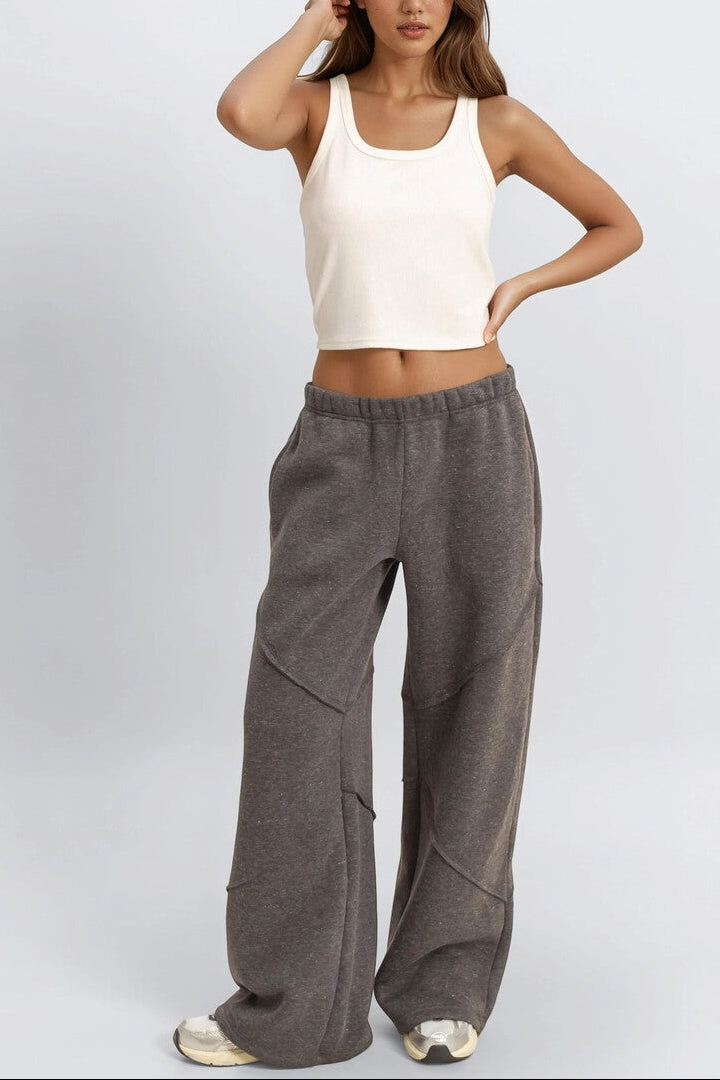  Forever 21 Exposed-Seam Wide-Leg Joggers - charcoal - Bonton