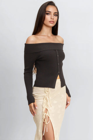 Ribbed Off-The-Shoulder Sweater-Knit Top