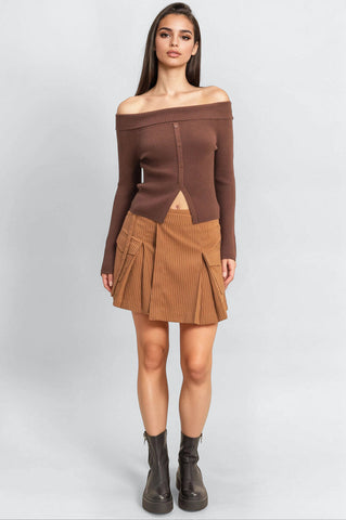 Ribbed Off-The-Shoulder Sweater-Knit Top