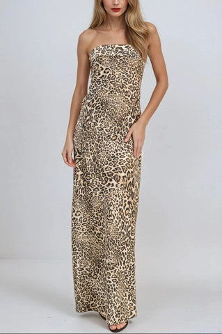 Satin Leopard Print Maxi Dress