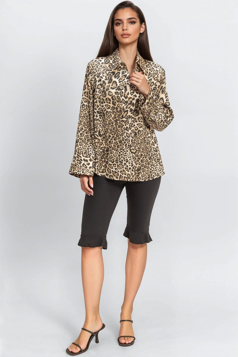  Forever 21 Satin Leopard Print Shirt - brown multi - Bonton
