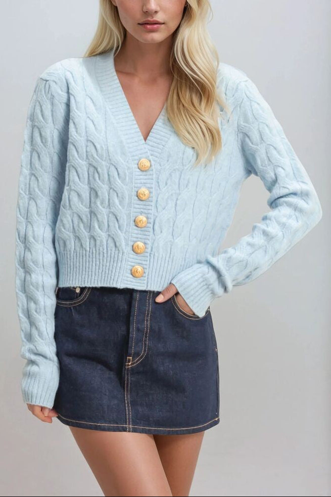  Forever 21 Cable Knit Cardigan Sweater - light blue - Bonton