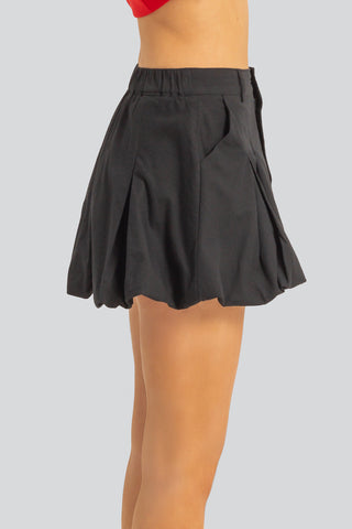 Twill Pleated Balloon Mini Skirt