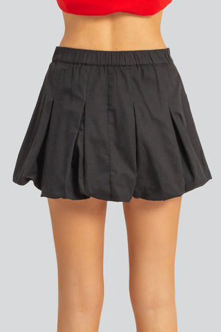 Twill Pleated Balloon Mini Skirt