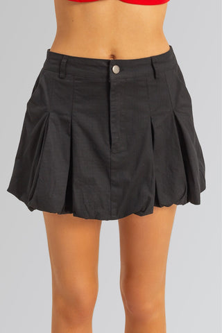 Twill Pleated Balloon Mini Skirt