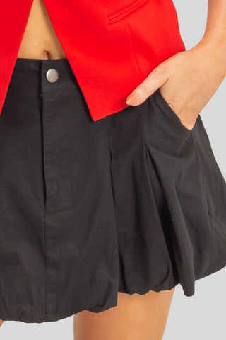 Twill Pleated Balloon Mini Skirt