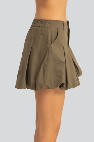 Twill Pleated Balloon Mini Skirt