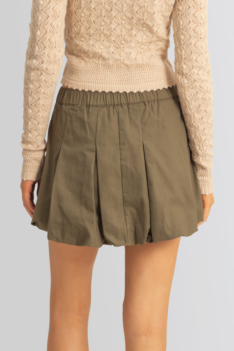  Forever 21 Twill Pleated Balloon Mini Skirt - olive - Bonton