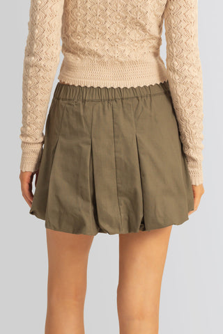 Twill Pleated Balloon Mini Skirt