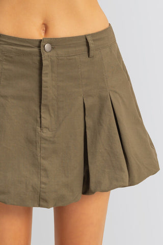 Twill Pleated Balloon Mini Skirt