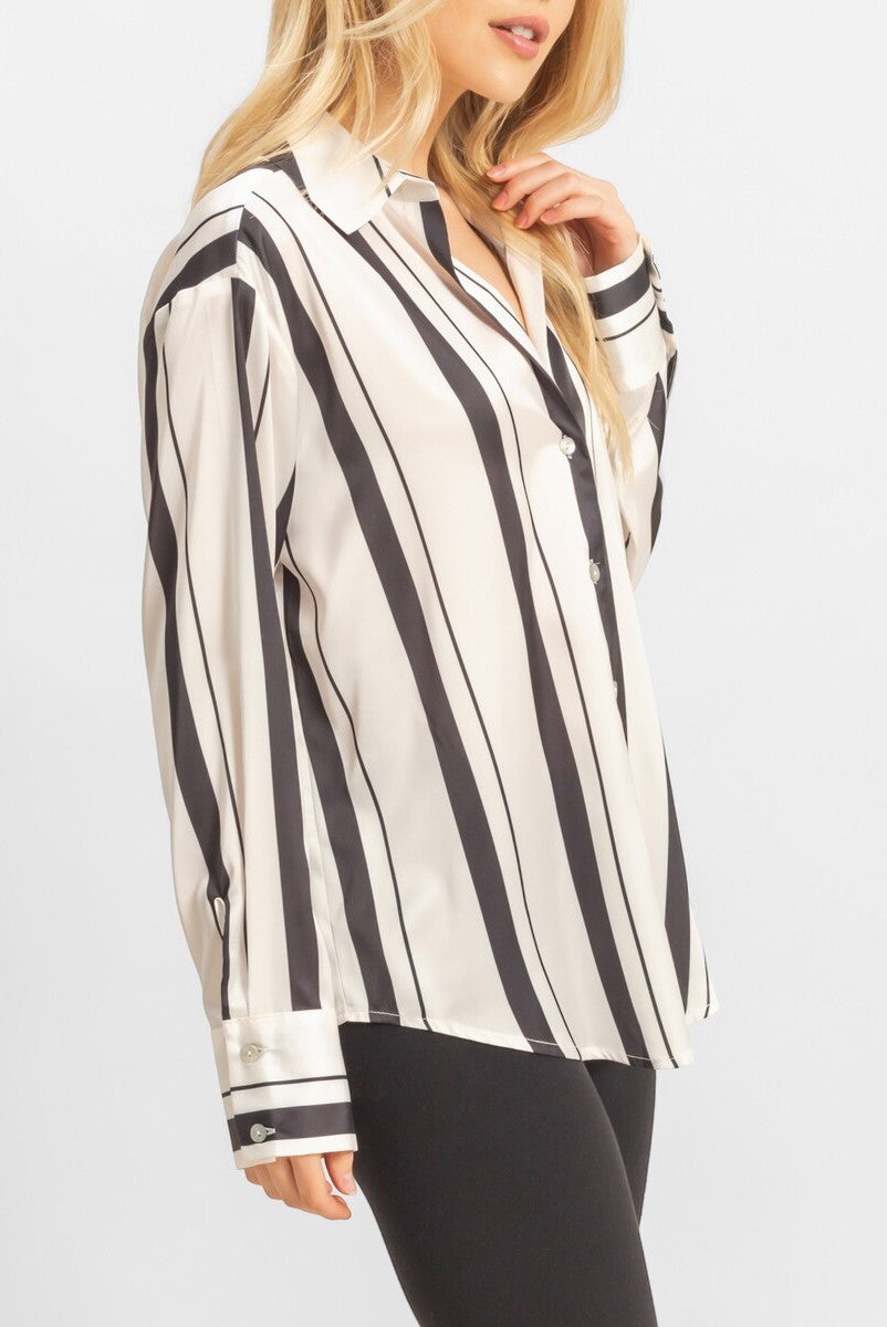  Forever 21 Satin Striped Shirt - off white black - Bonton