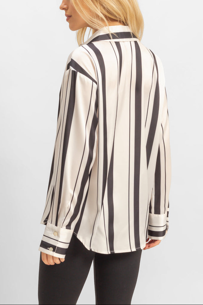  Forever 21 Satin Striped Shirt - off white black - Bonton