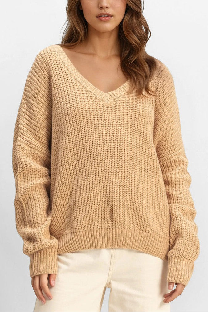  Forever 21 V-Neck Knit Sweater - beige - Bonton