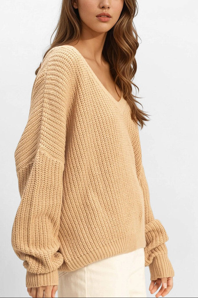  Forever 21 V-Neck Knit Sweater - beige - Bonton