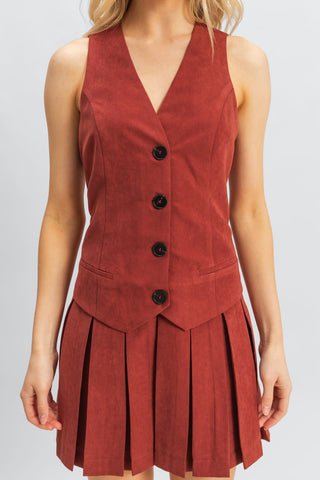 Vested Pleat-Skirt Mini Dress