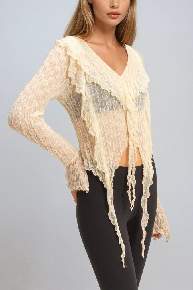  Forever 21 Textured Ruffled Lace Top - ivory - Bonton