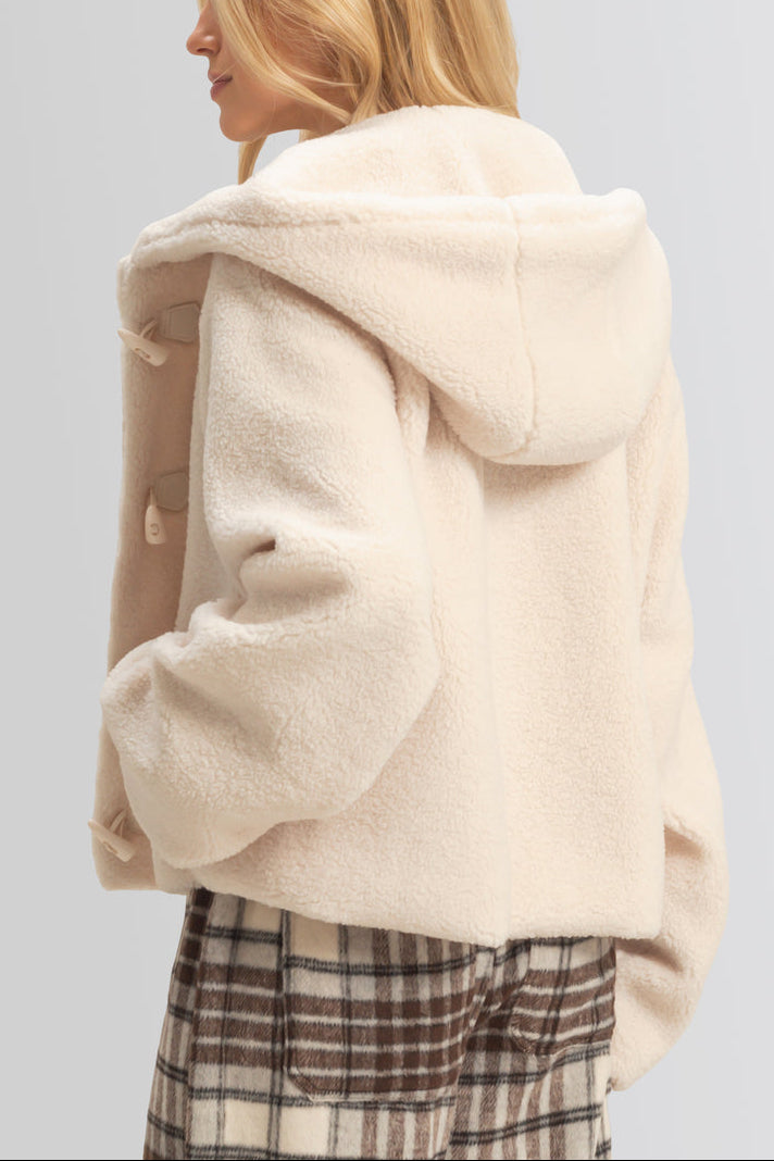  Forever 21 Hooded Sherpa Toggle Jacket - cream - Bonton