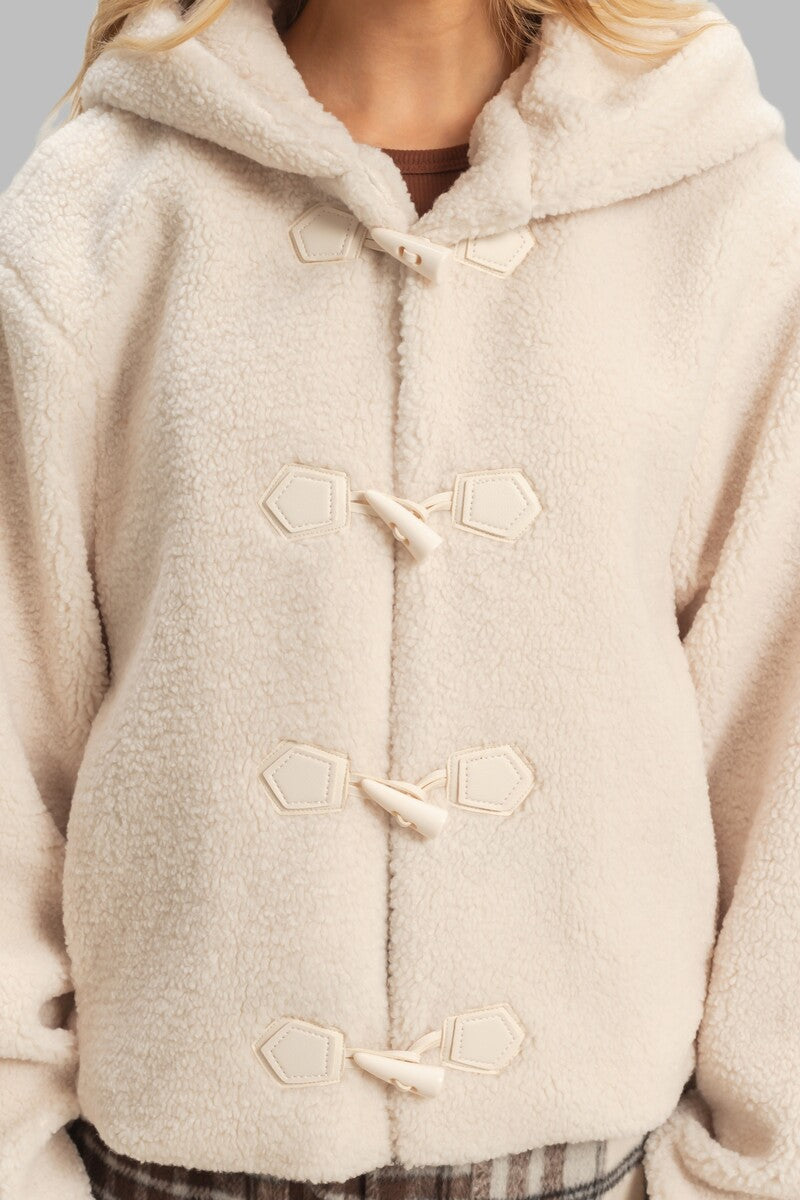  Forever 21 Hooded Sherpa Toggle Jacket - cream - Bonton