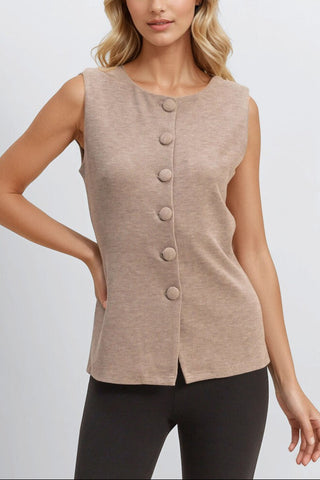 Rib-Knit Button-Front Sleeveless Top