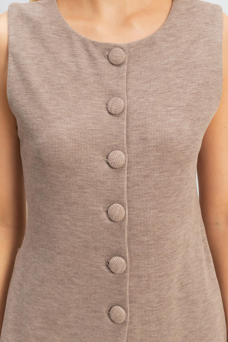  Forever 21 Rib-Knit Button-Front Sleeveless Top - taupe - Bonton