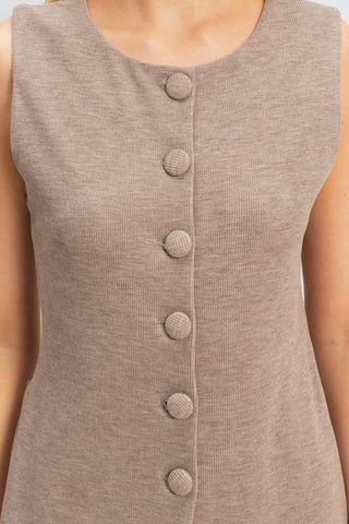 Rib-Knit Button-Front Sleeveless Top