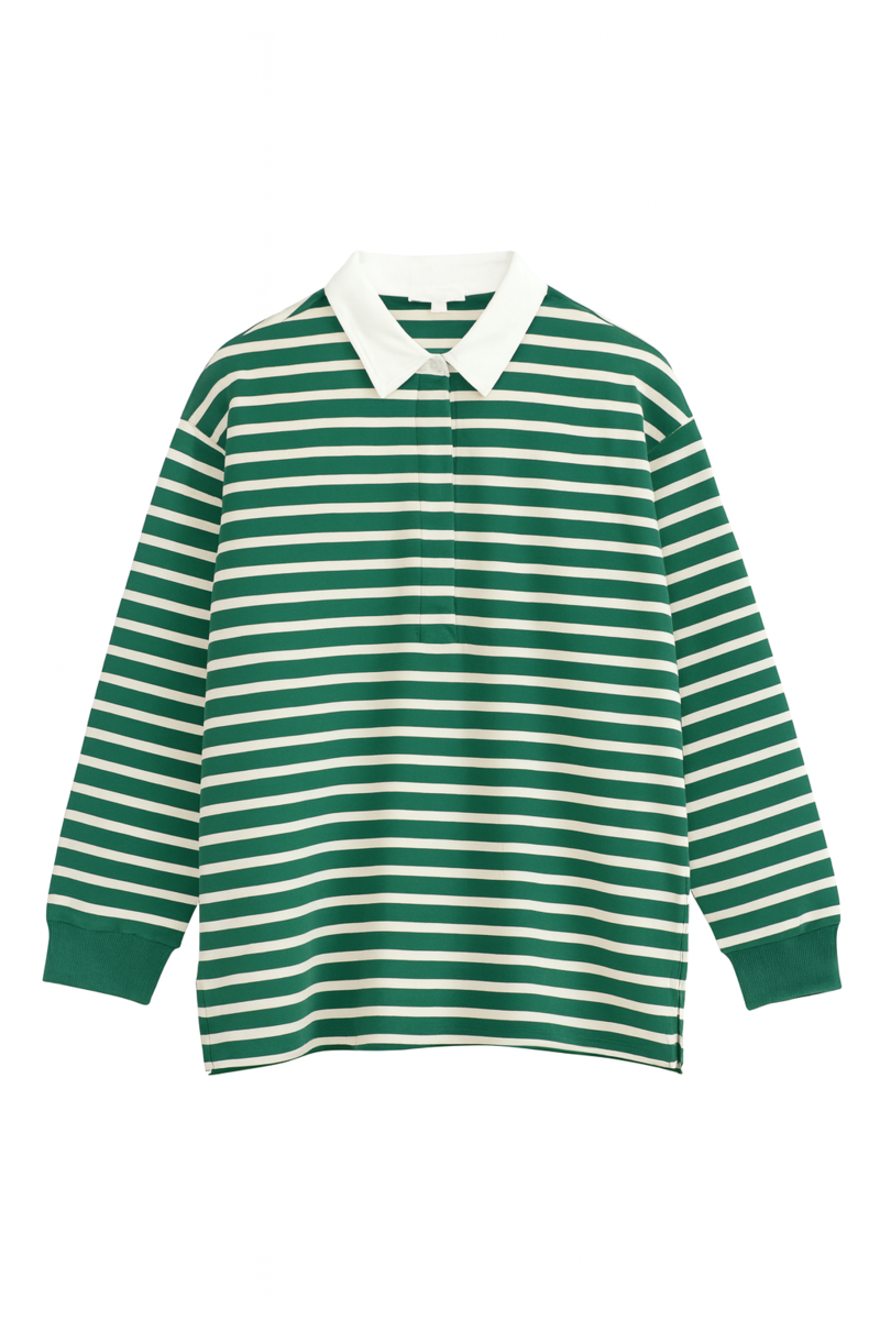  Forever 21 Striped Oversized Rugby Shirt - green cream - Bonton