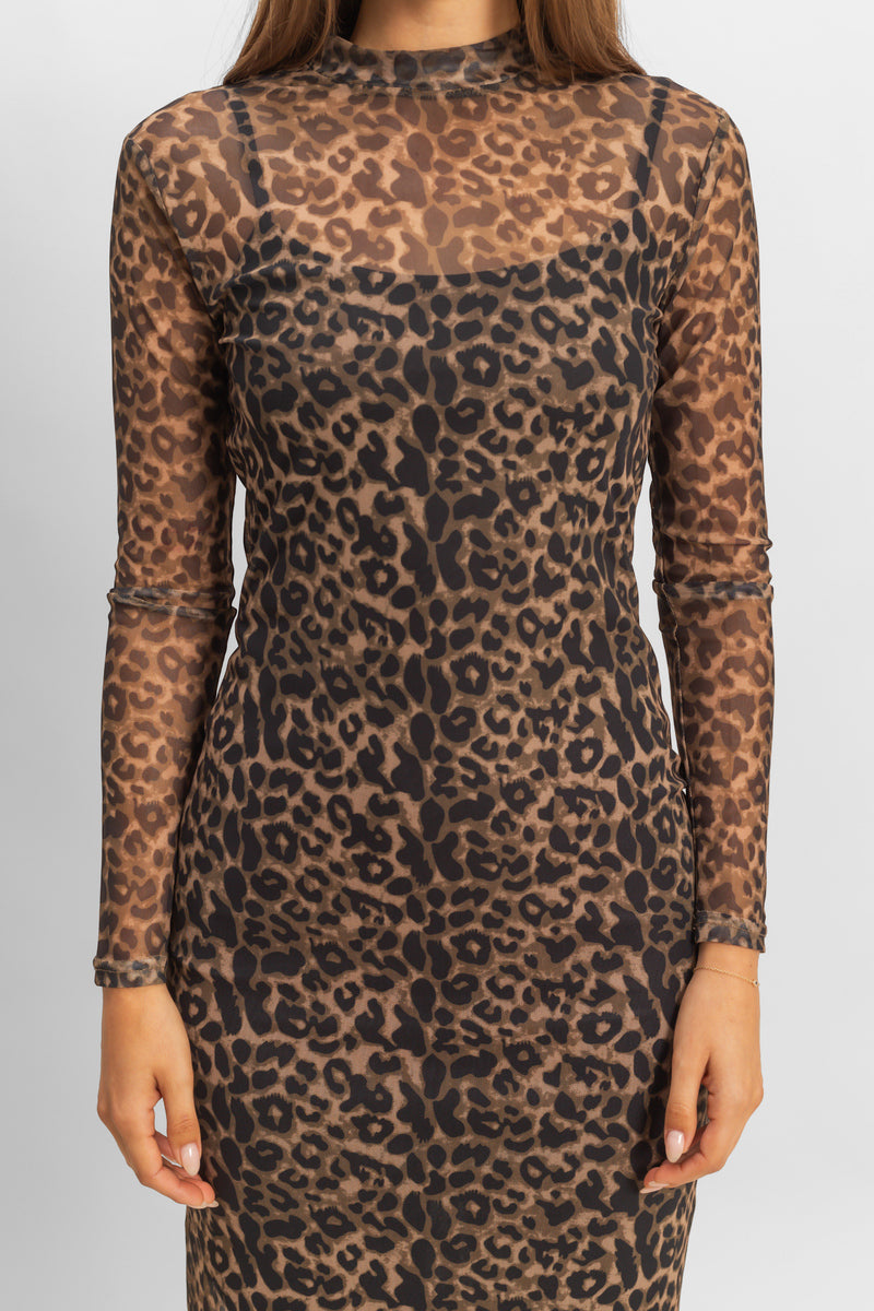  Forever 21 Mesh Leopard Print Midi Dress - brown-multi - Bonton