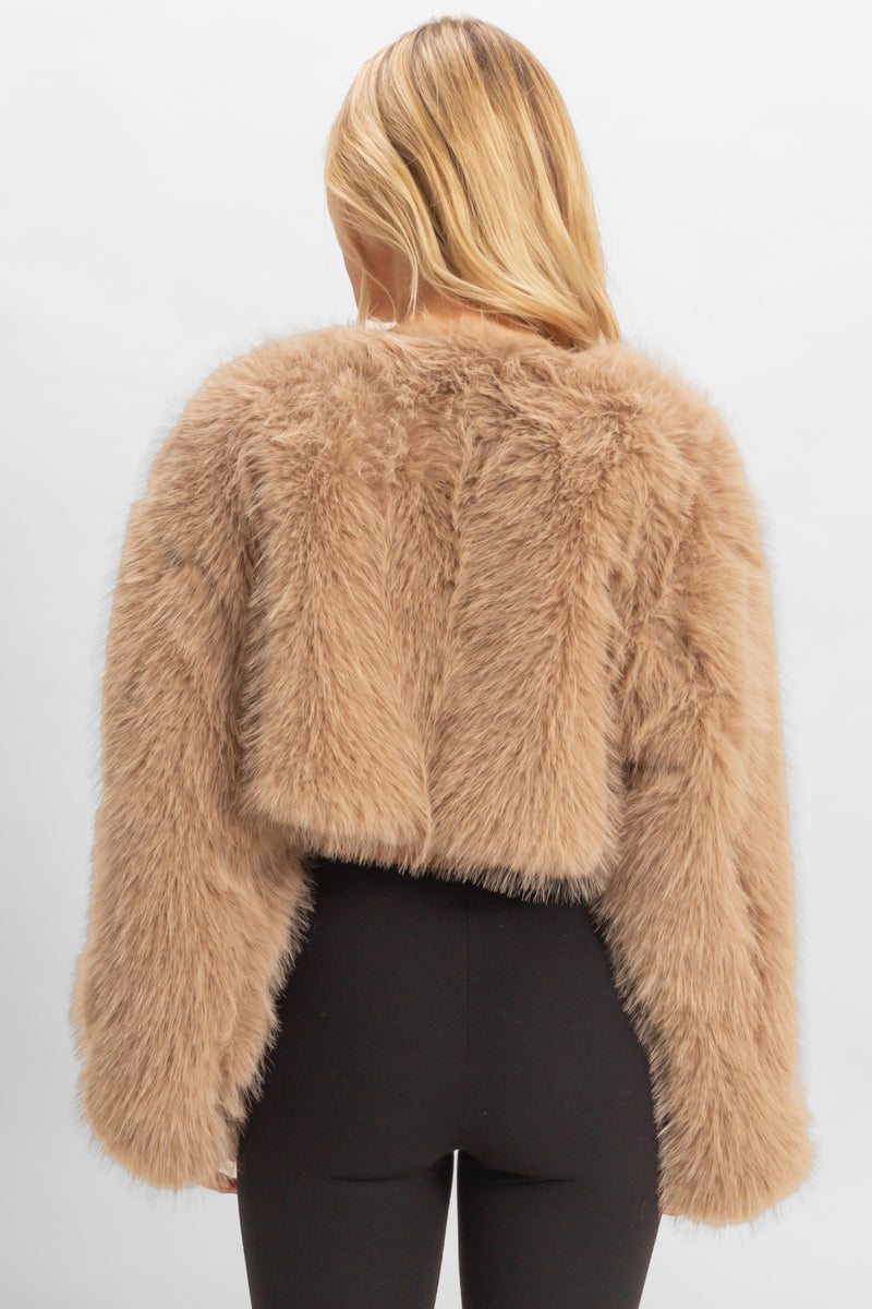  Forever 21 Faux Fur Cropped Jacket - taupe - Bonton