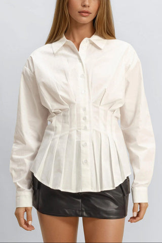 Pleated Poplin Peplum Shirt