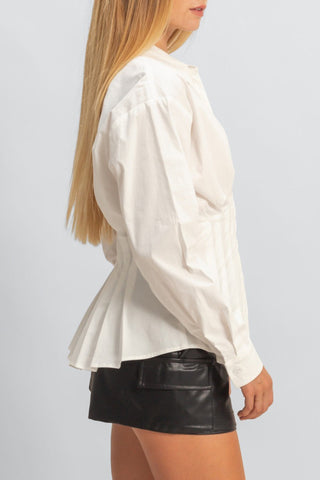 Pleated Poplin Peplum Shirt