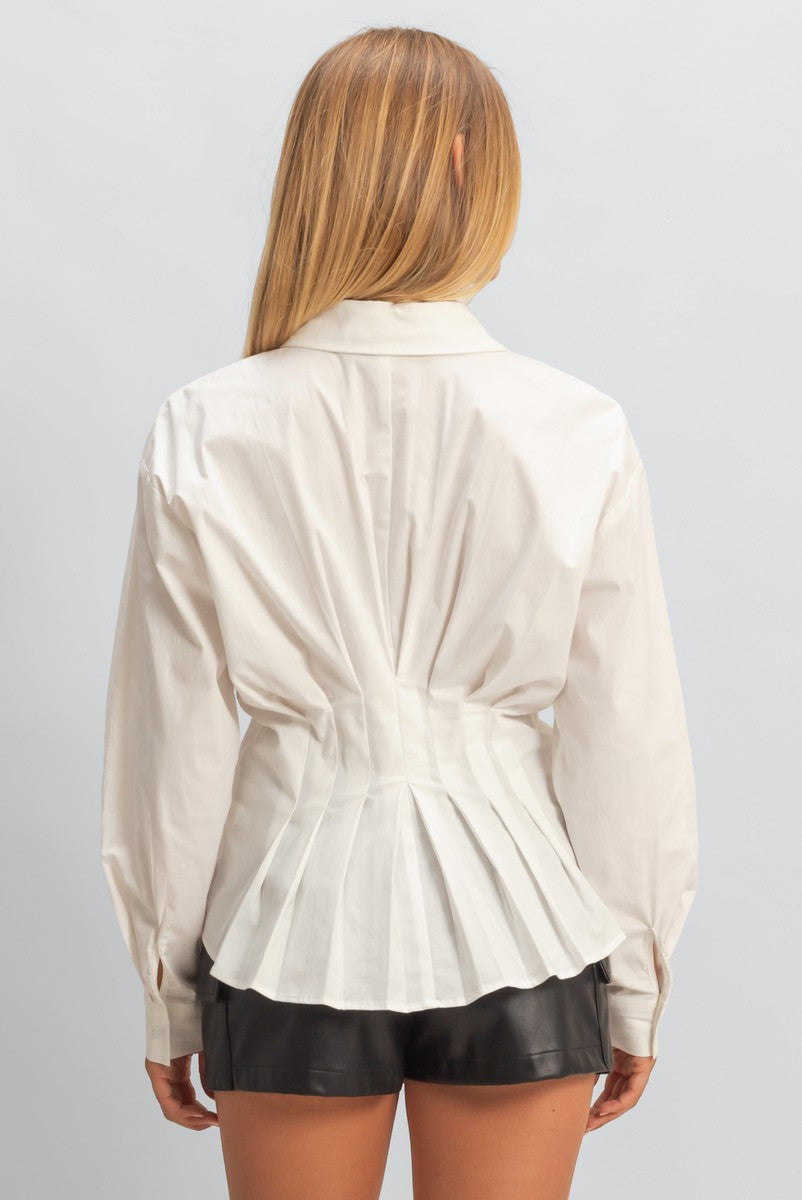  Forever 21 Pleated Poplin Peplum Shirt - white - Bonton