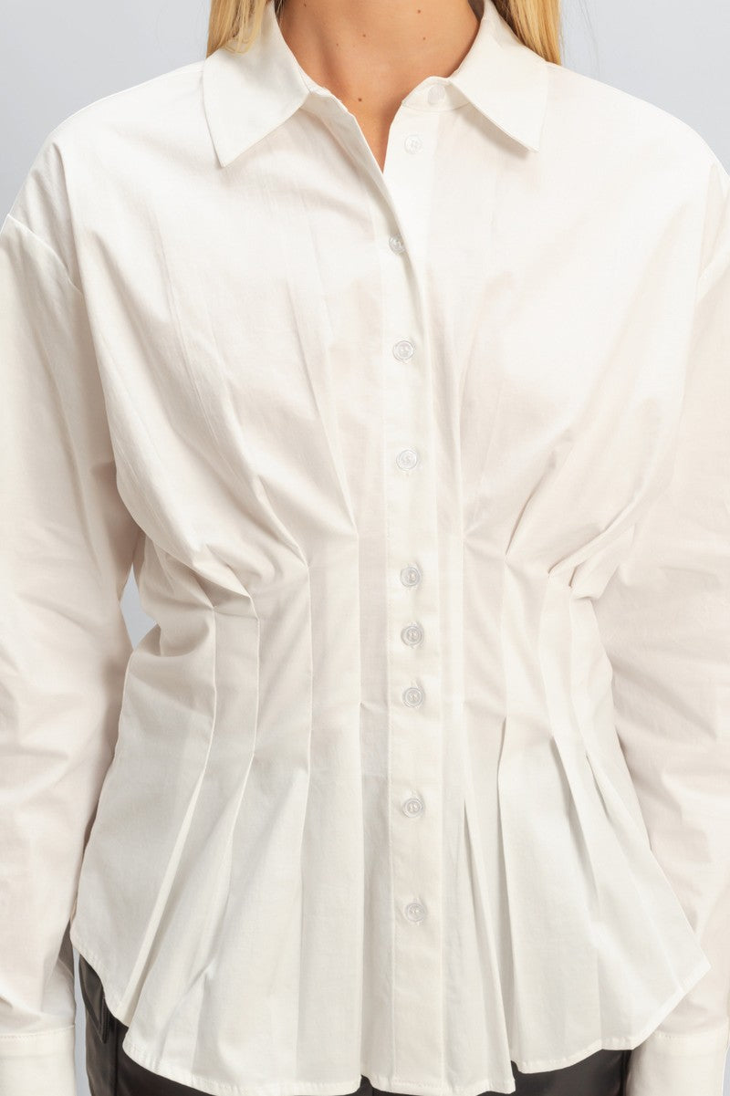  Forever 21 Pleated Poplin Peplum Shirt - white - Bonton