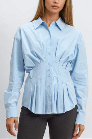Pleated Poplin Peplum Shirt