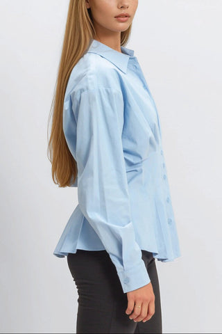 Pleated Poplin Peplum Shirt