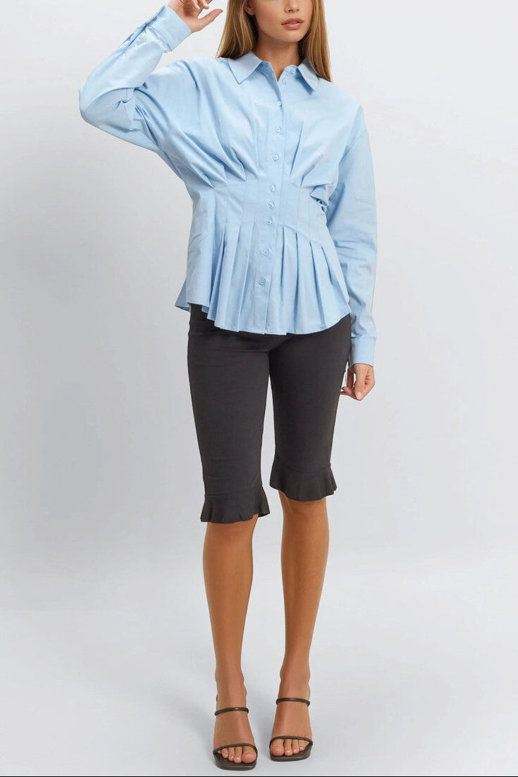  Forever 21 Pleated Poplin Peplum Shirt - white - Bonton