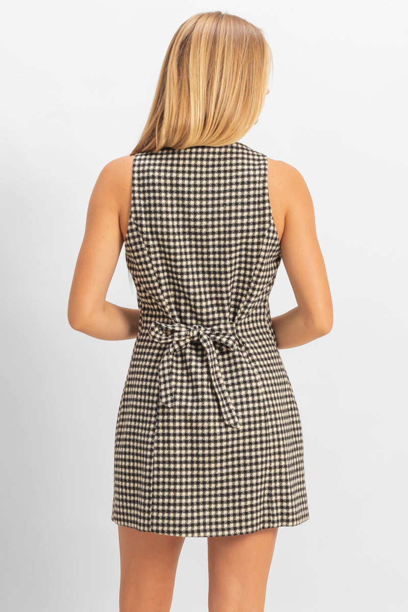  Forever 21 Sleeveless Houndstooth Button-Front Mini Dress - black-white - Bonton