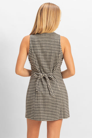 Sleeveless Houndstooth Button-Front Mini Dress