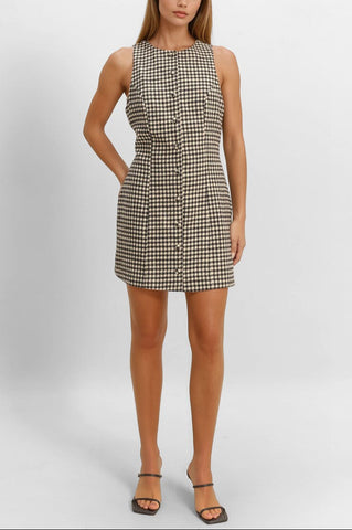 Sleeveless Houndstooth Button-Front Mini Dress