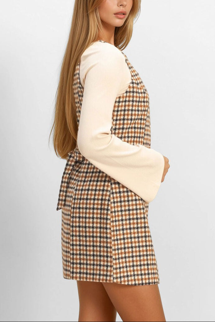  Forever 21 Sleeveless Houndstooth Button-Front Mini Dress - black-white - Bonton