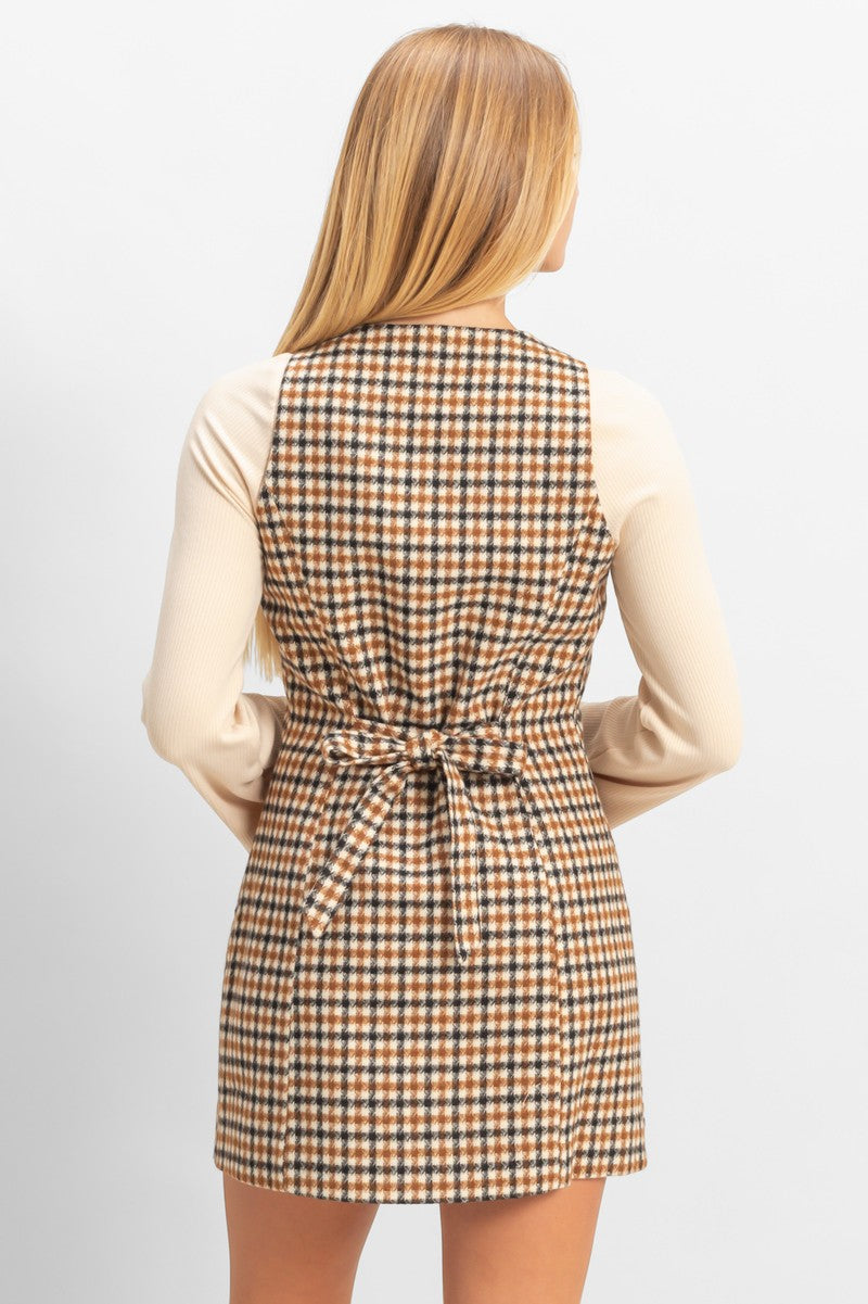  Forever 21 Sleeveless Houndstooth Button-Front Mini Dress - black-white - Bonton