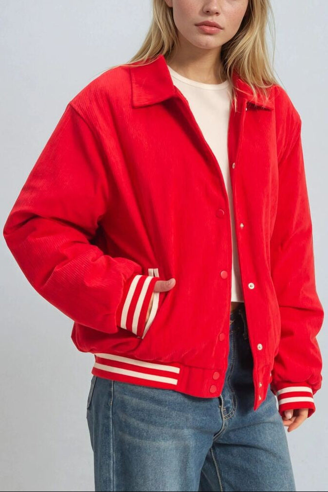  Forever 21 Corduroy Varsity Jacket - red - Bonton