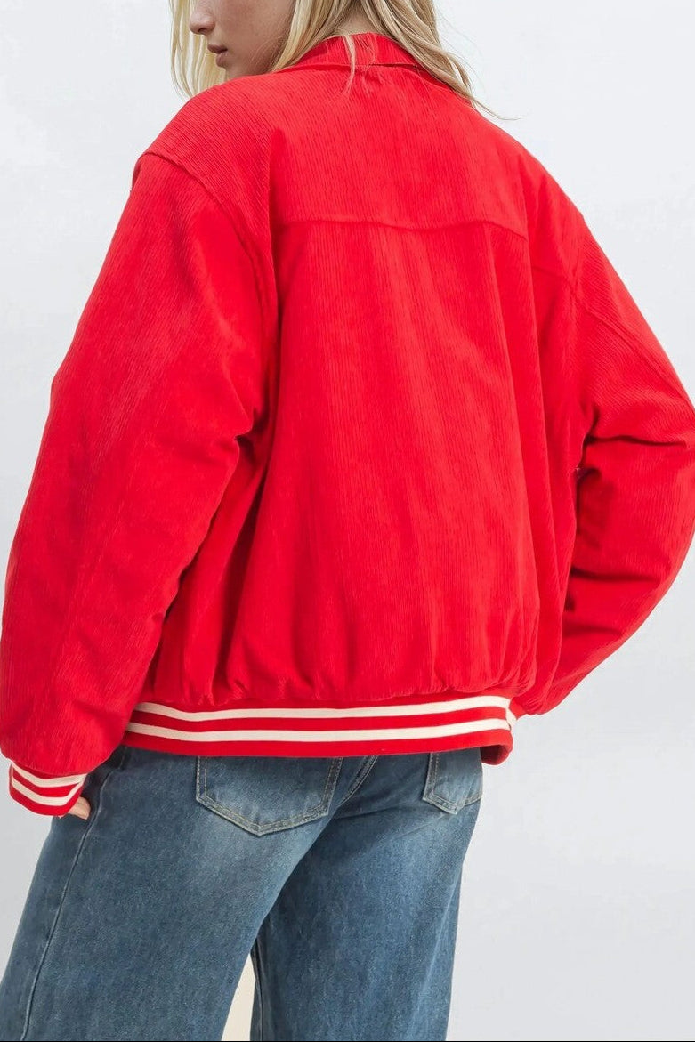  Forever 21 Corduroy Varsity Jacket - red - Bonton